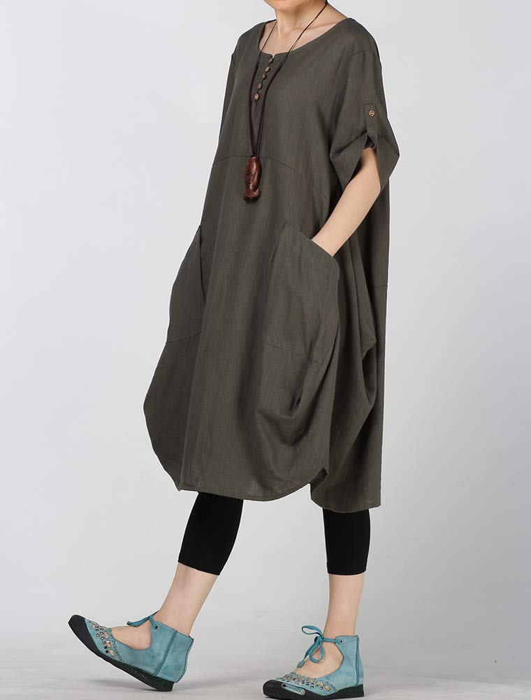 LaovanIn Women's Plus Size Tunic Dress Summer Cotton Linen T Shirt Knee-Length Dresses 3X-Large Green - Image 4